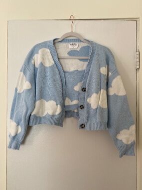 Callahan Knitwear Cloud Knit 2-Piece Set | Cropped Cardigan + Tank | Sky Blue